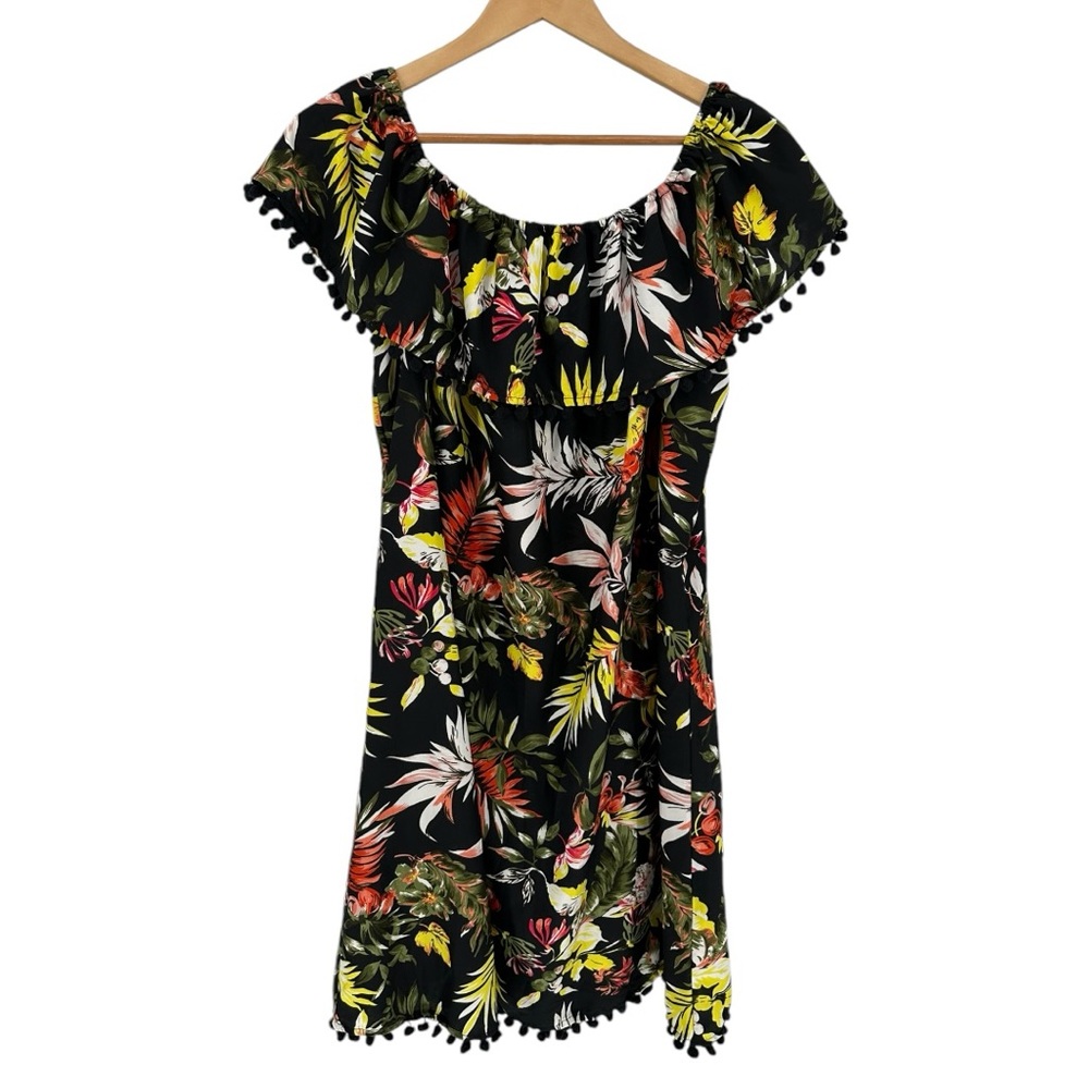 Boohoo Plus Tropical Floral Pom Trim MIDI Dress size 12 NWT Vacation Beach ASOS